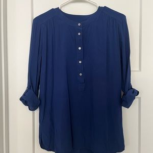 Cobalt blue LOFT top with roll-up sleeves